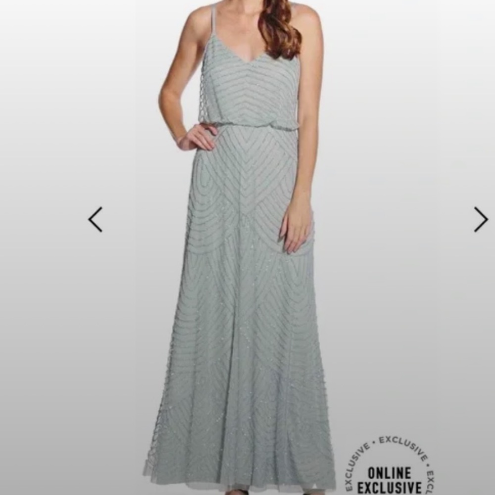 Adrianna Papell Beaded Blouson Gown - Frosted Sage